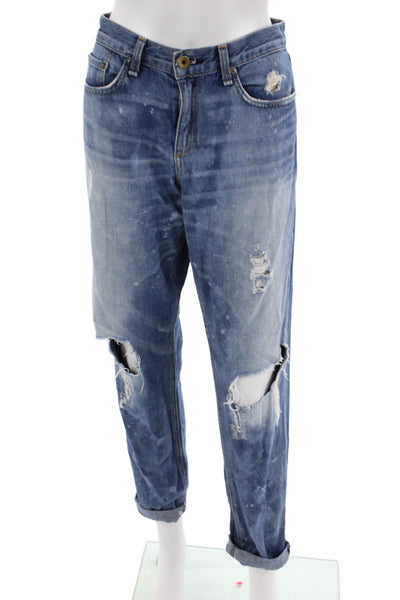 Rag & Bone Jean Womens High Rise Distressed Boyfriend Jeans Blue Size 28