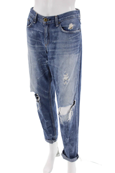 Rag & Bone Jean Womens High Rise Distressed Boyfriend Jeans Blue Size 28