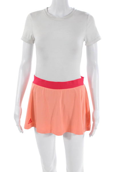 Adidas Womens Elastic Waist Logo Mini Athletic Skort Peach Orange Size S