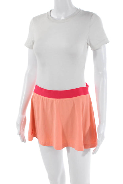 Adidas Womens Elastic Waist Logo Mini Athletic Skort Peach Orange Size S
