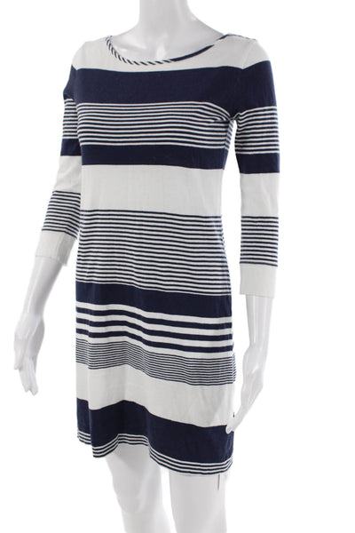 Lily Pulitzer Womens Cotton Striped Print Long Sleeve Shift Dress White Size XS
