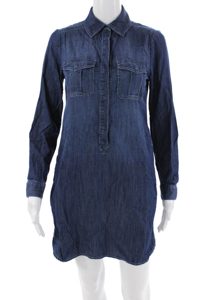 White House Black Market Womens Cotton Collared Denim Mini Dress Blue Size 00
