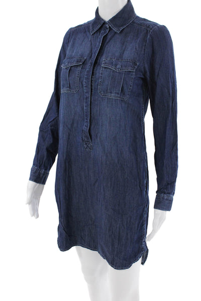White House Black Market Womens Cotton Collared Denim Mini Dress Blue Size 00