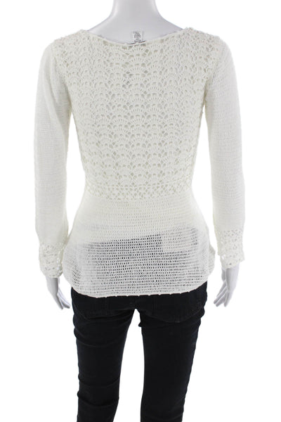 Lily Pulitzer Womens Linen Embroidered Long Sleeve V-Neck Top White Size XS