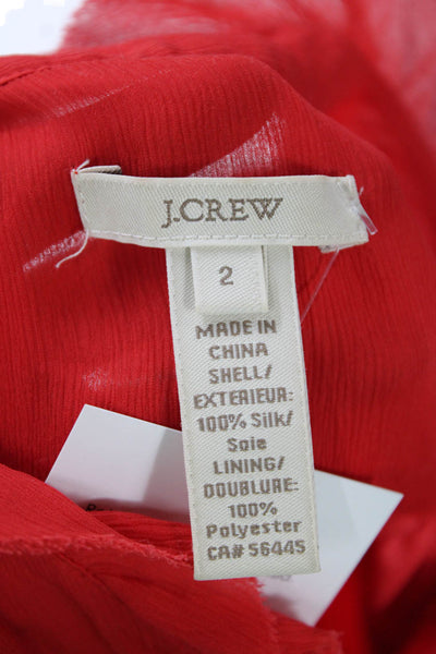 J Crew Womens Silk Ruffled Sleeveless Quarter Button V-Neck Blouse Red Size 2