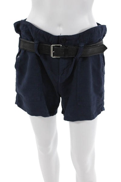 R+A Womens High Rise Belted Zip Up Shorts Navy Blue Cotton Size Small