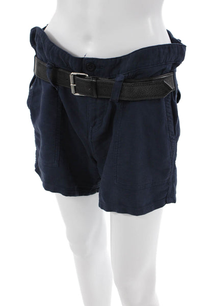 R+A Womens High Rise Belted Zip Up Shorts Navy Blue Cotton Size Small