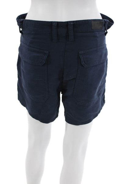 R+A Womens High Rise Belted Zip Up Shorts Navy Blue Cotton Size Small