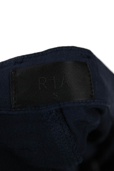 R+A Womens High Rise Belted Zip Up Shorts Navy Blue Cotton Size Small