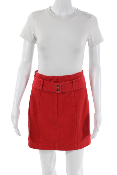 Intermix Womens Denim Belted A Line Mini Skirt Red Cotton Size 6