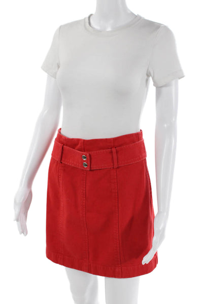 Intermix Womens Denim Belted A Line Mini Skirt Red Cotton Size 6