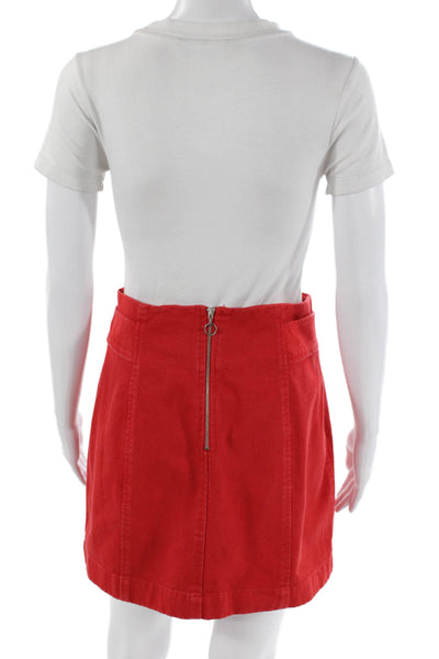 Intermix Womens Denim Belted A Line Mini Skirt Red Cotton Size 6