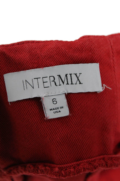 Intermix Womens Denim Belted A Line Mini Skirt Red Cotton Size 6