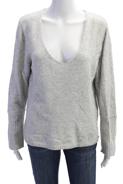 Something Navy Womens Cotton V-Neck Long Sleeve Pullover Sweater Top Gray Sz XS