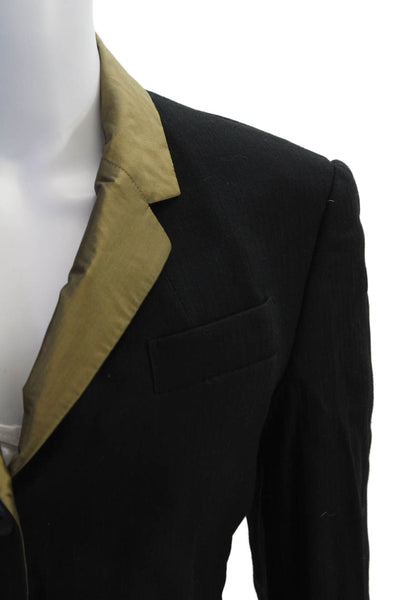 Designer Womens Single Button Notched Lapel Vintage Blazer Jacket Black Size 4