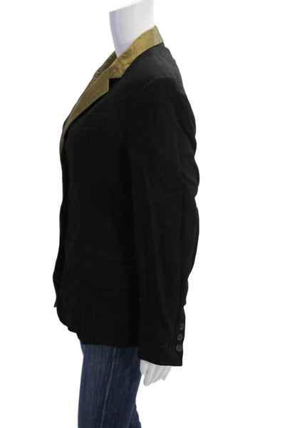 Designer Womens Single Button Notched Lapel Vintage Blazer Jacket Black Size 4