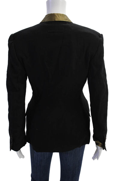 Designer Womens Single Button Notched Lapel Vintage Blazer Jacket Black Size 4