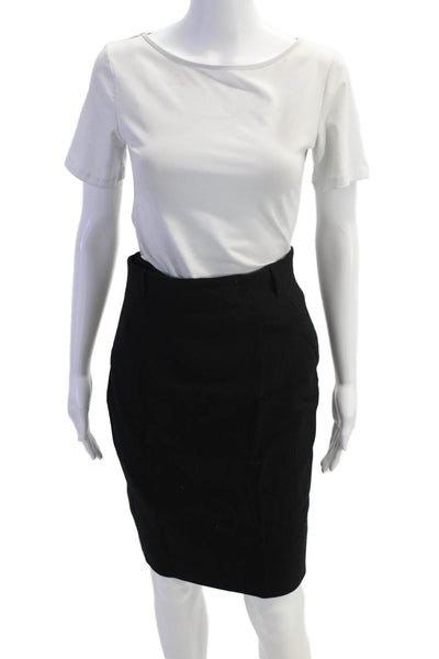 Jean Paul Gaultier Womens Knee Length Pinstriped Pencil Skirt Black Wool IT 42
