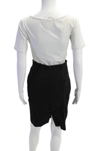 Jean Paul Gaultier Womens Knee Length Pinstriped Pencil Skirt Black Wool IT 42