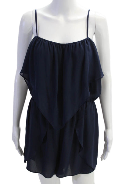 BCBGeneration Womens Layered Detail Spaghetti Strap Romper Dark Blue Size L