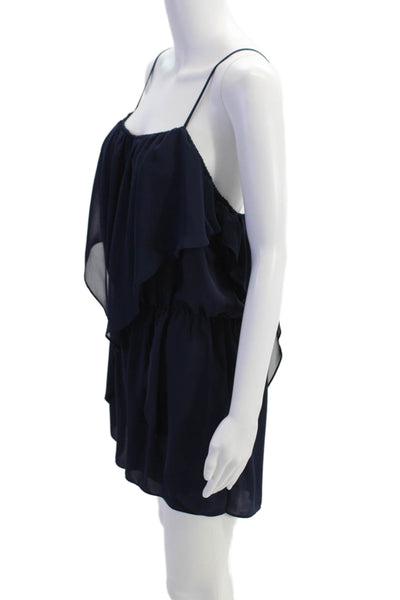 BCBGeneration Womens Layered Detail Spaghetti Strap Romper Dark Blue Size L
