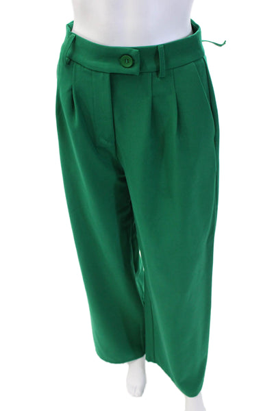 Princess Polly Womens Pleated Front High Rise Wide Leg Pants Green Size 6