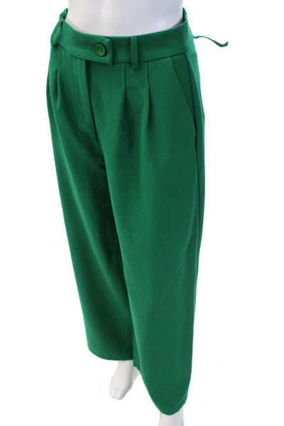 Princess Polly Womens Pleated Front High Rise Wide Leg Pants Green Size 6