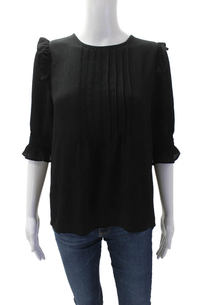 Loft Womens Round Neck Half Sleeve Sheer Layer Blouse Black Size S