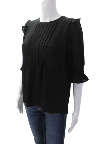 Loft Womens Round Neck Half Sleeve Sheer Layer Blouse Black Size S