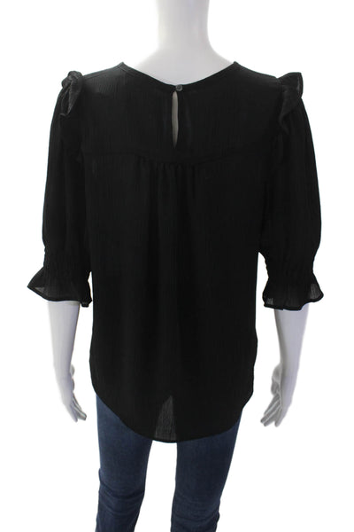 Loft Womens Round Neck Half Sleeve Sheer Layer Blouse Black Size S