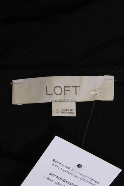Loft Womens Round Neck Half Sleeve Sheer Layer Blouse Black Size S