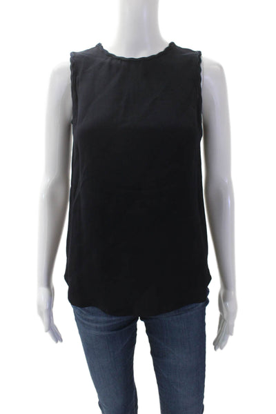 Reiss Womens Textured Sleeveless Round Neck Tank Top Navy Size 0
