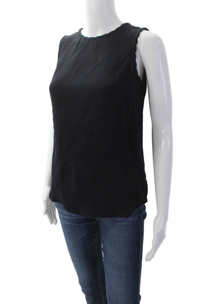 Reiss Womens Textured Sleeveless Round Neck Tank Top Navy Size 0