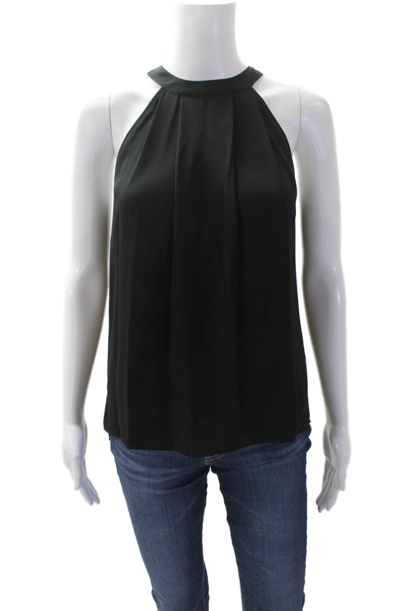 Trouve Womens Textured Round Neck Sleeveless Tank Top Black Size S