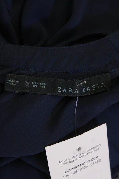 Zara Woman Womens Sleeveless V-neck Button Tank Blouse Navy Size XS