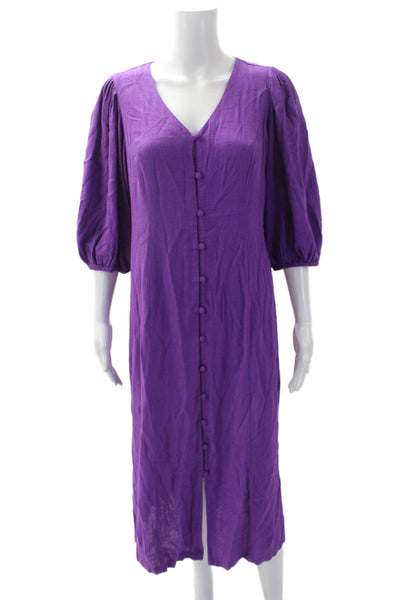 J Jill Womens V-neck Buttoned Puff Sleeve Shift Dress Purple Size Small