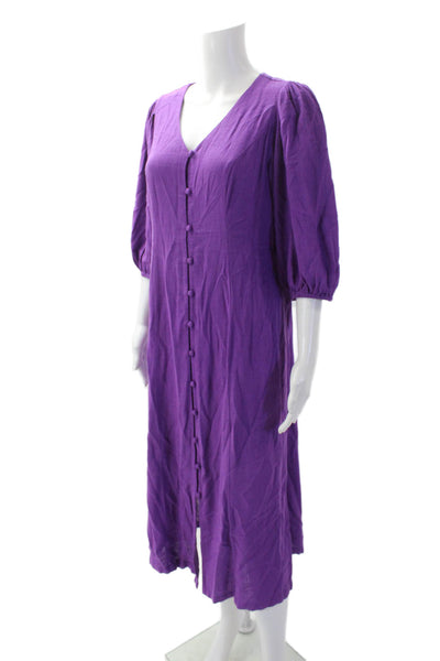 J Jill Womens V-neck Buttoned Puff Sleeve Shift Dress Purple Size Small