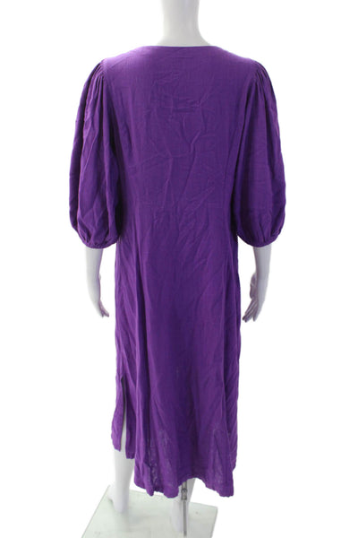 J Jill Womens V-neck Buttoned Puff Sleeve Shift Dress Purple Size Small