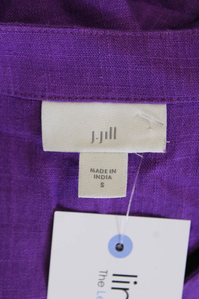 J Jill Womens V-neck Buttoned Puff Sleeve Shift Dress Purple Size Small