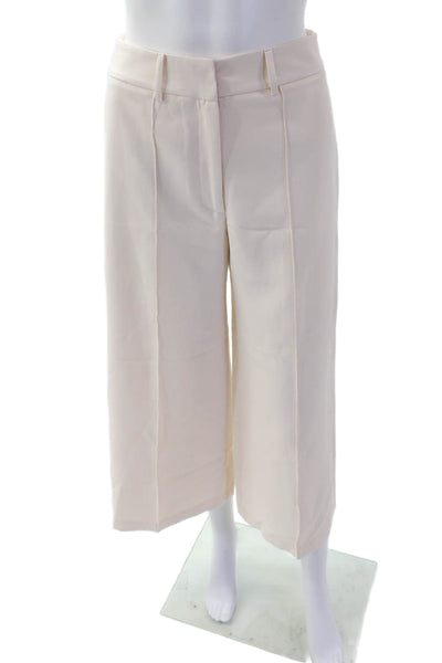 Milly Womens High Rise Pleated Cropped Wide Leg Trouser Pants Cream Size 0