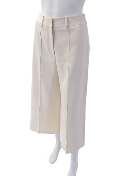 Milly Womens High Rise Pleated Cropped Wide Leg Trouser Pants Cream Size 0