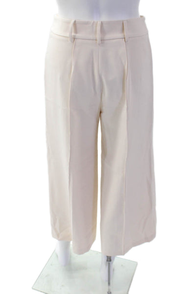 Milly Womens High Rise Pleated Cropped Wide Leg Trouser Pants Cream Size 0