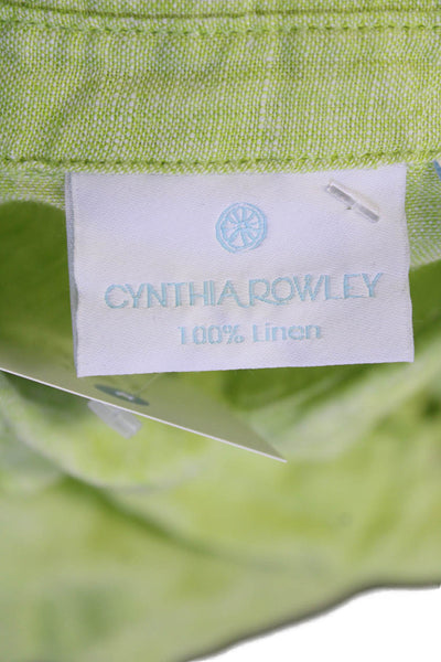 Cynthia Rowley Womens Linen Collar Cropped Button Down Shirt Green Size S
