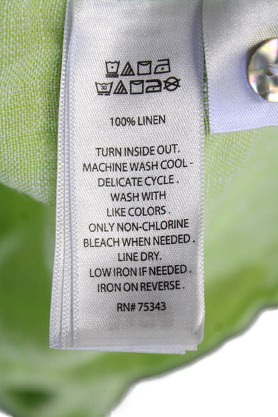 Cynthia Rowley Womens Linen Collar Cropped Button Down Shirt Green Size S