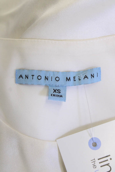 Antonio Melani Womens Silk Crew Neck Snap Strap Layered Blouse Top White Size XS