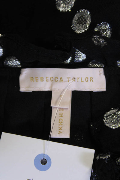 Rebecca Taylor Womens Printed Ruffle V-neck Long Sleeve Blouse Top Black Size 2