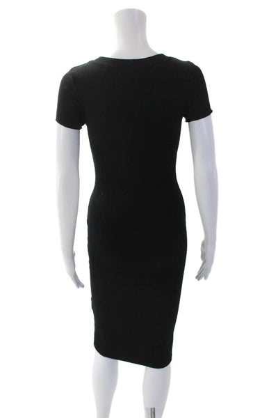 LNA Womens Ribbed V-Neck Buttoned Short Sleeve Mini Dress Black Size XS