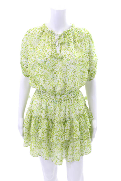 Were All Pretty Girls Womens Short Sleeve Keyhole Floral Dress Green Size Medium