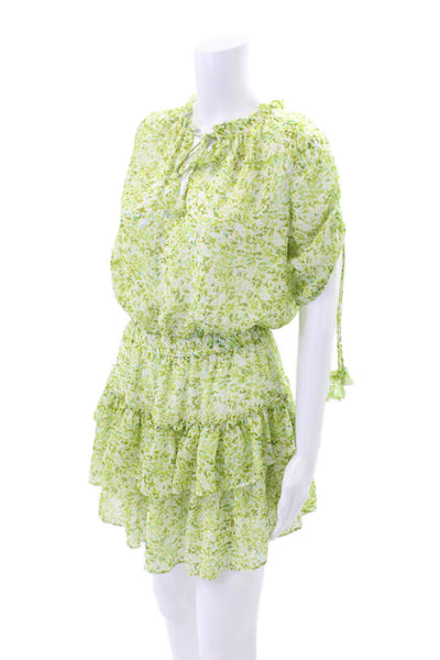 Were All Pretty Girls Womens Short Sleeve Keyhole Floral Dress Green Size Medium