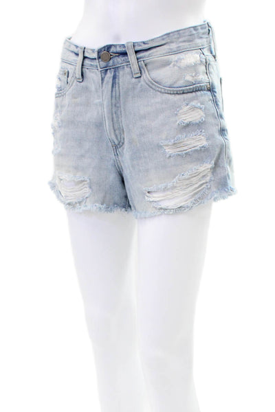 JBD Womens Zipper Fly Mid Rise Distressed Fringe Denim Shorts Blue Size Medium